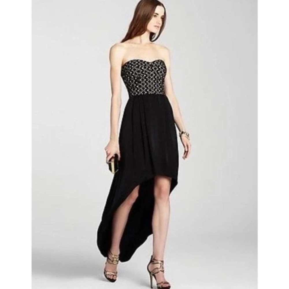 Bcbgmaxazria Tess Black Eyelet Bodice High Low Dress Size 4 Brand New - Picture 6 of 13